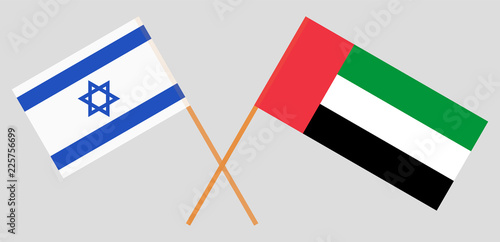 Israel and United Arab Emirates. The Israeli UAE flags. Official colors. Correct proportion. Vector