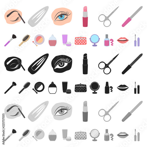 Makeup and cosmetics cartoon icons in set collection for design. Makeup and equipment vector symbol stock web illustration.