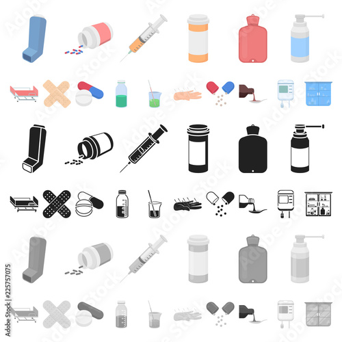 Medicine and treatment cartoon icons in set collection for design. Medicine and equipment vector symbol stock web illustration.