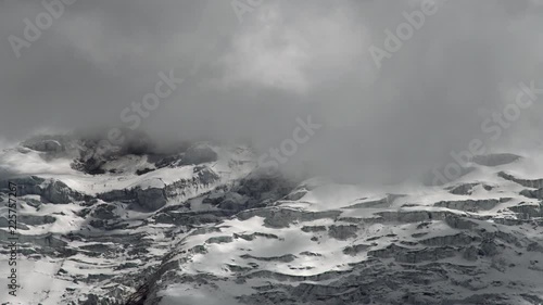 Clouds moving over the glaciers on the summit of Cotopaxi Volcano in the Ecuadorian Andes. 