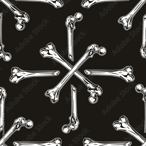 Seamless pattern with human bones. Helloween vector illustration, background, textile print.