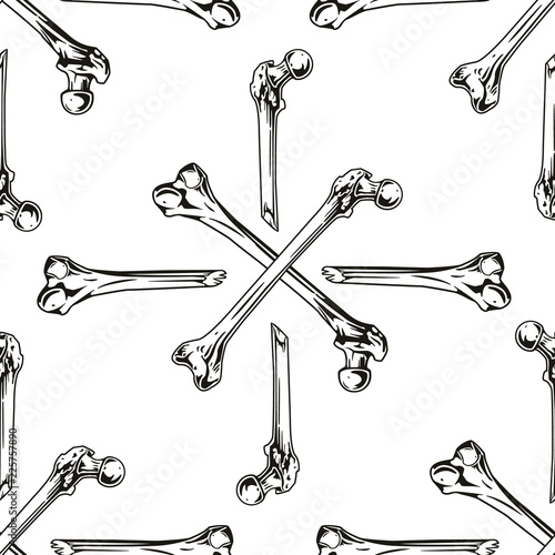 Seamless pattern with human bones. Helloween vector illustration, background, textile print.
