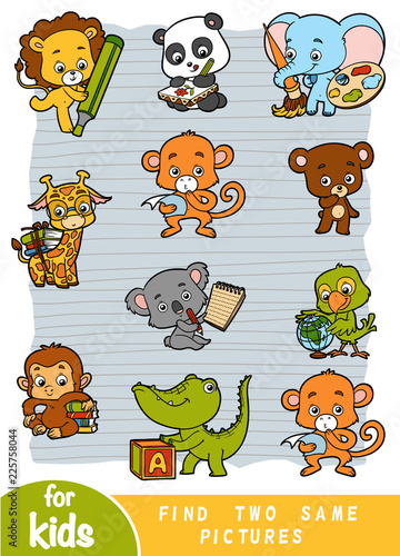 Find two the same pictures. Set of cartoon cute animals