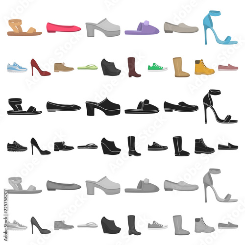 A variety of shoes cartoon icons in set collection for design. Boot, sneakers vector symbol stock web illustration. photo