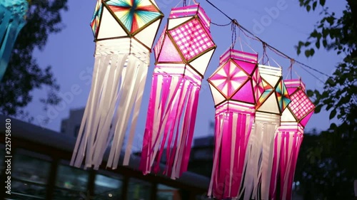 4K footage of Traditional lantern close ups on street side shops on the occasion of Diwali festival in Mumbai, India.
