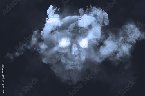 Skull and fog Illustration on a dark background.