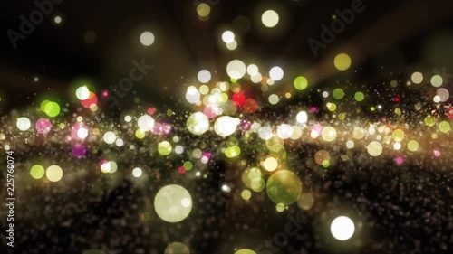 Space gold background with particles. Space golden dust with stars on black background. Sunlight of beams and gloss of particles galaxies.