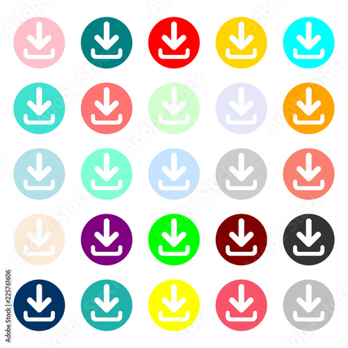 Download icon. Upload button. Load symbol. Round colourful 11 buttons. Vector