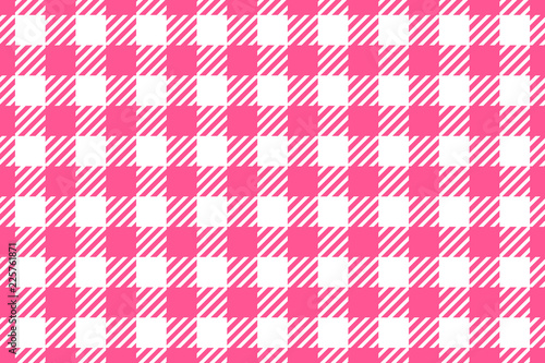 Vector Seamless pattern. Wide cell horizontal background pink on white table cloth in a cage. Abstract checkered backdrop.