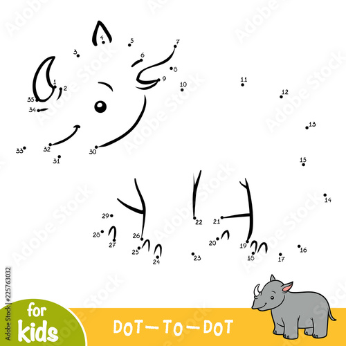 Numbers game, education game for children, One rhino