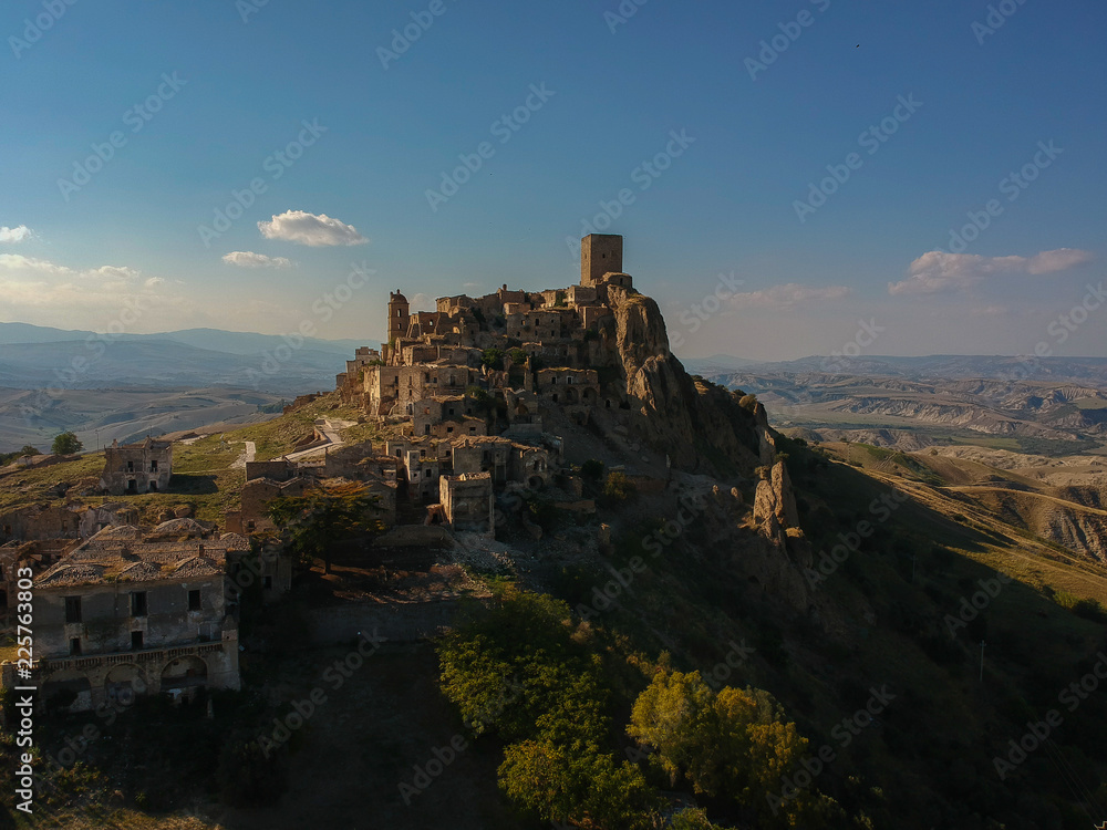 The abandoned village of Craco, Basilicata region, Italy. Aerial view