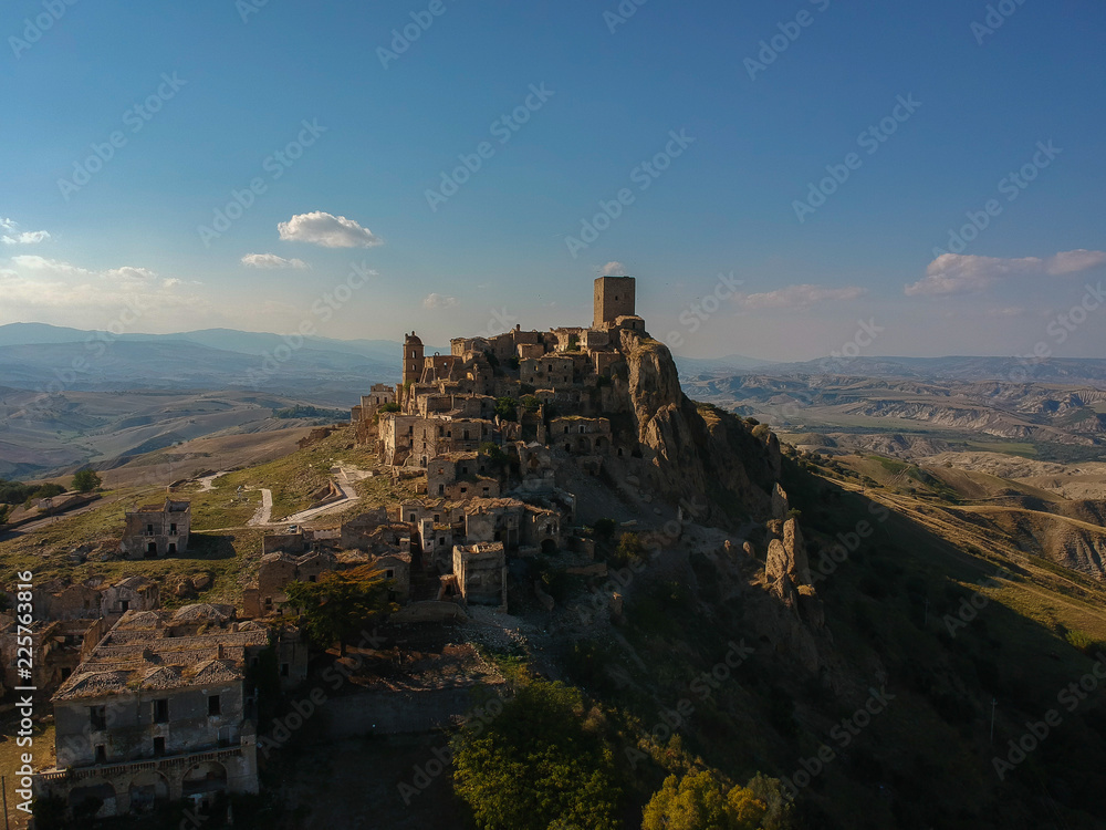 The abandoned village of Craco, Basilicata region, Italy. Aerial view
