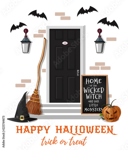 Home of the wicked witch and her little monsters. Halloween design. Vector illustration