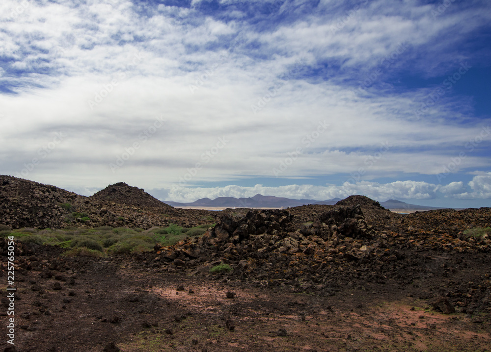 Canary Islands: volcanic panorama of the uninhabited island of Los Lobos