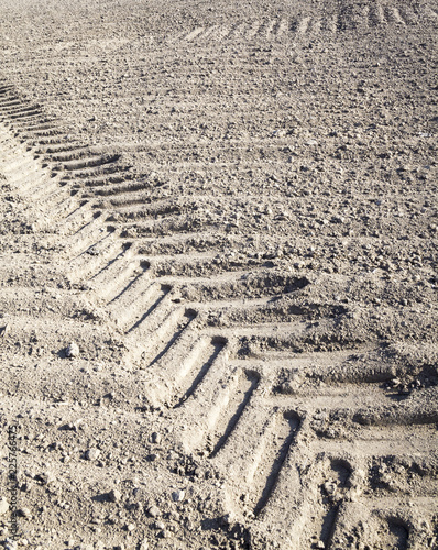Wheel tracks on the ploughed field