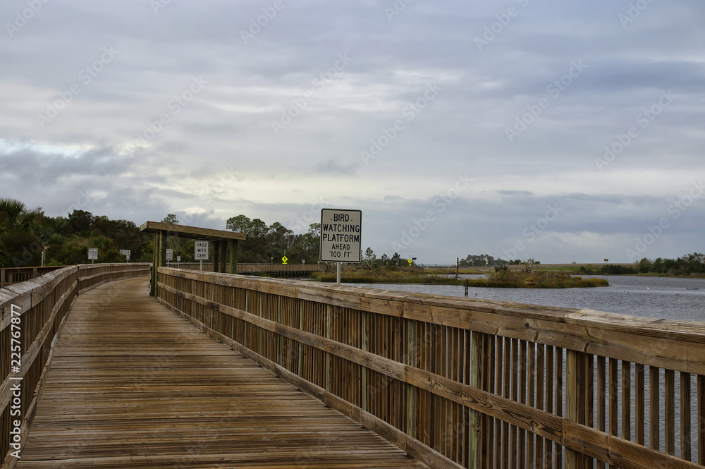 A boardwalk across marshy ground of Big Talbot Island State Park, Florida, USA