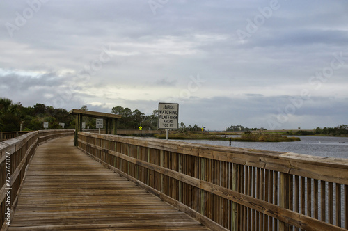 A boardwalk across marshy ground of Big Talbot Island State Park, Florida, USA © gadzius