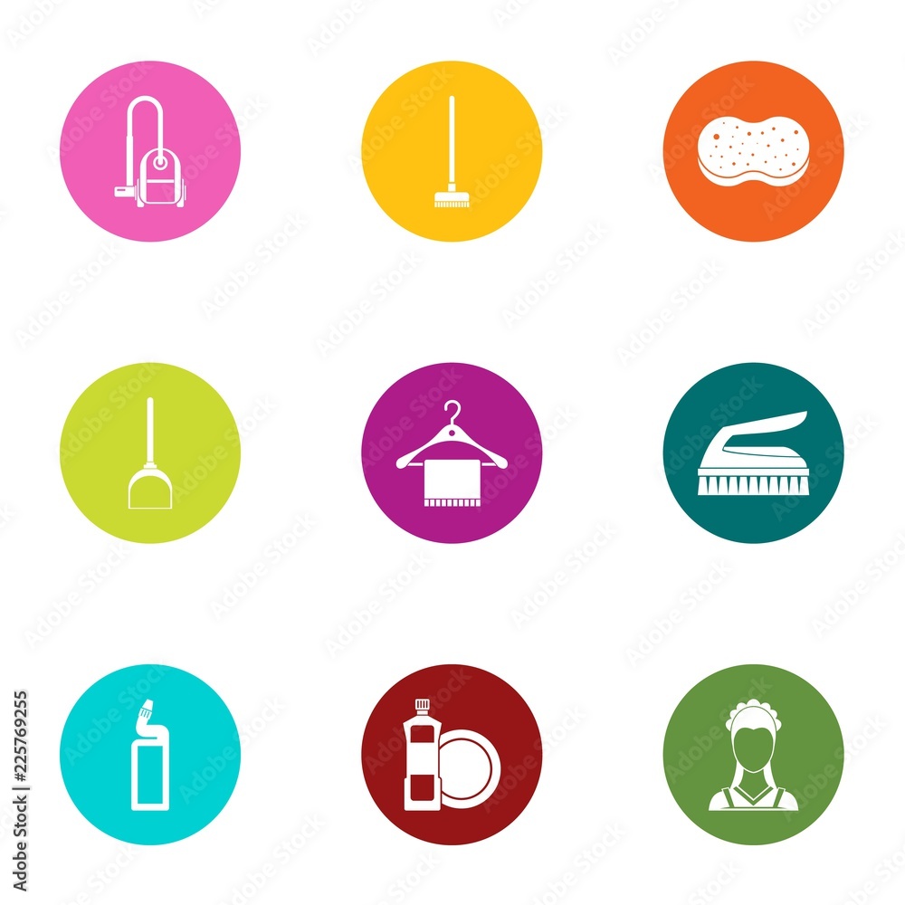 Floor cleaning icons set. Flat set of 9 floor cleaning vector icons for web isolated on white background