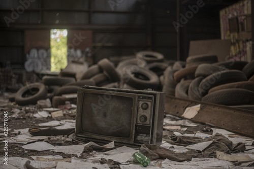 TV and Tires in Abandoned Warehouse