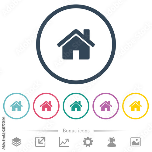Home flat color icons in round outlines
