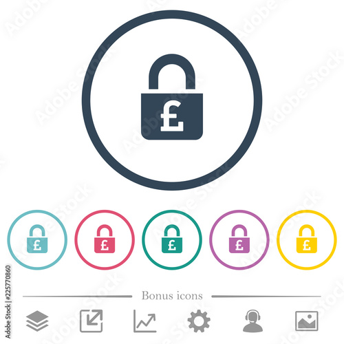 Locked Pounds flat color icons in round outlines
