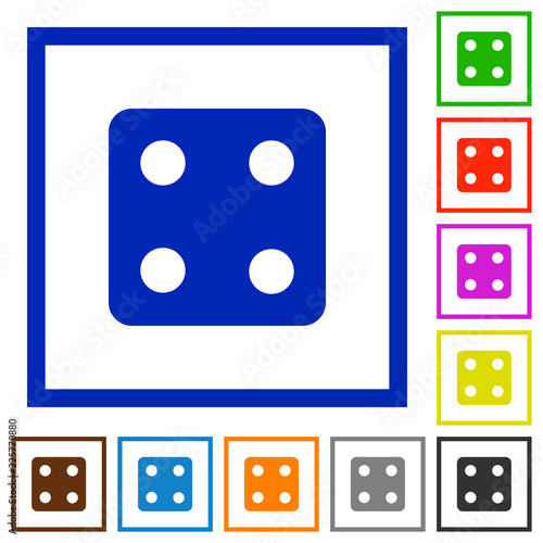 Dice four flat framed icons