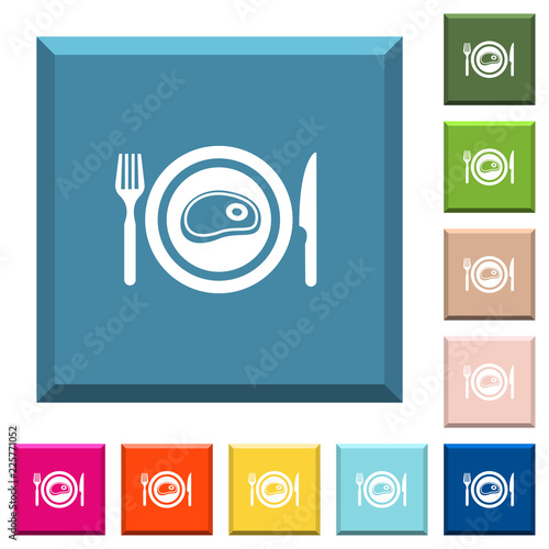 Steak for lunch white icons on edged square buttons