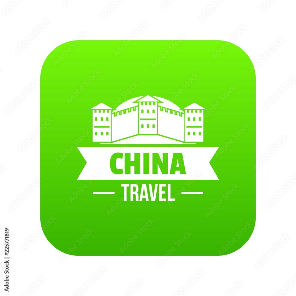 China building icon green vector isolated on white background