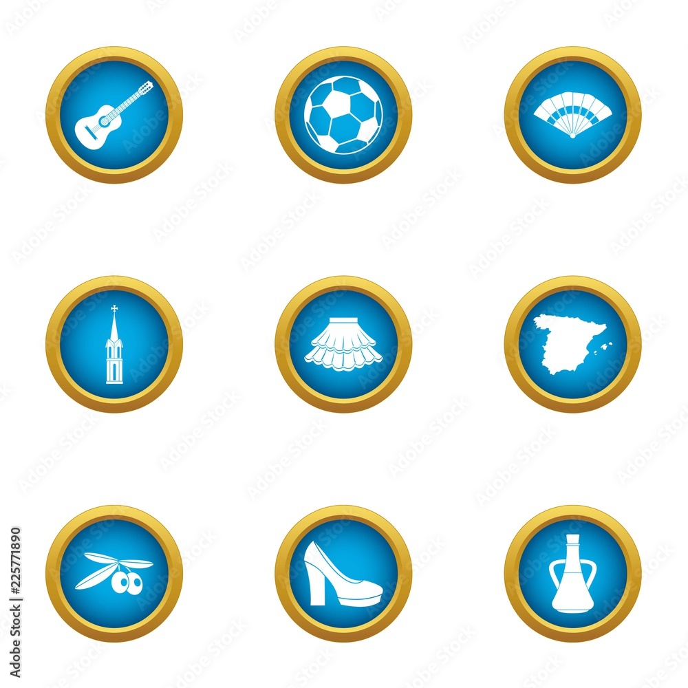 Spanish style icons set. Flat set of 9 spanish style vector icons for web isolated on white background Spanish style icons set. Flat set of 9 spanish style vector icons for web isolated on white background