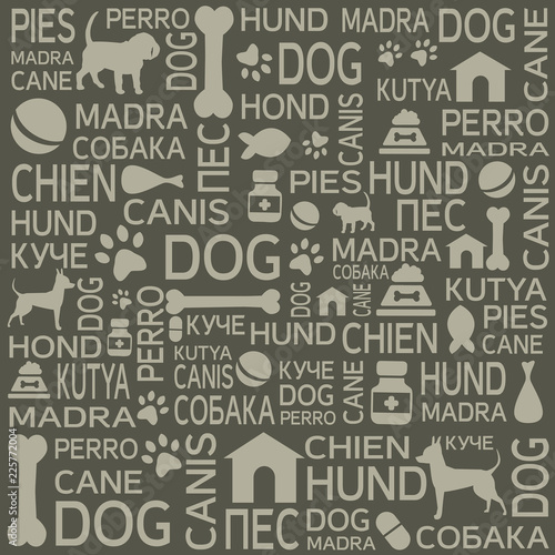 Cute dogs and letters on grey background