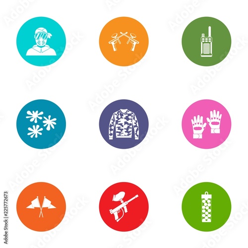 Paintball icons set. Flat set of 9 paintball vector icons for web isolated on white background