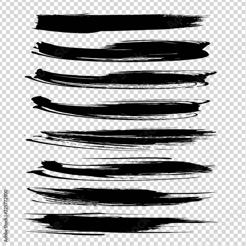 Long black textured smears isolated on imitation transparent background