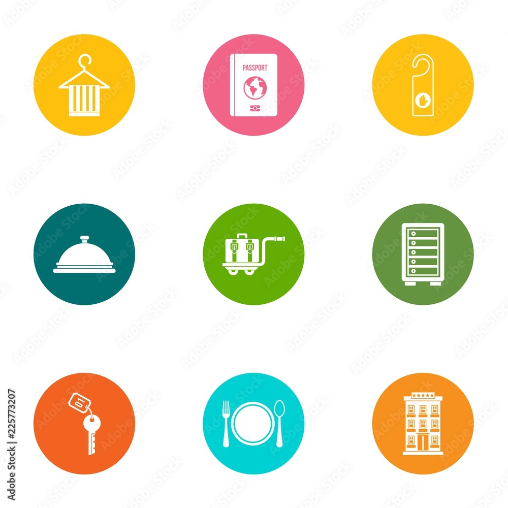 Guesthouse icons set. Flat set of 9 guesthouse vector icons for web isolated on white background Guesthouse icons set. Flat set of 9 guesthouse vector icons for web isolated on white background