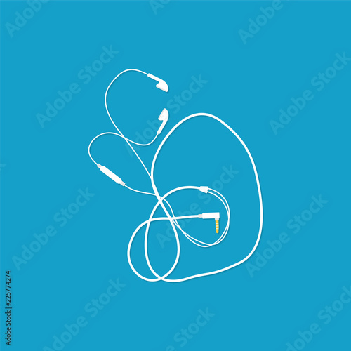 White music earphones with connector. Vector illustration