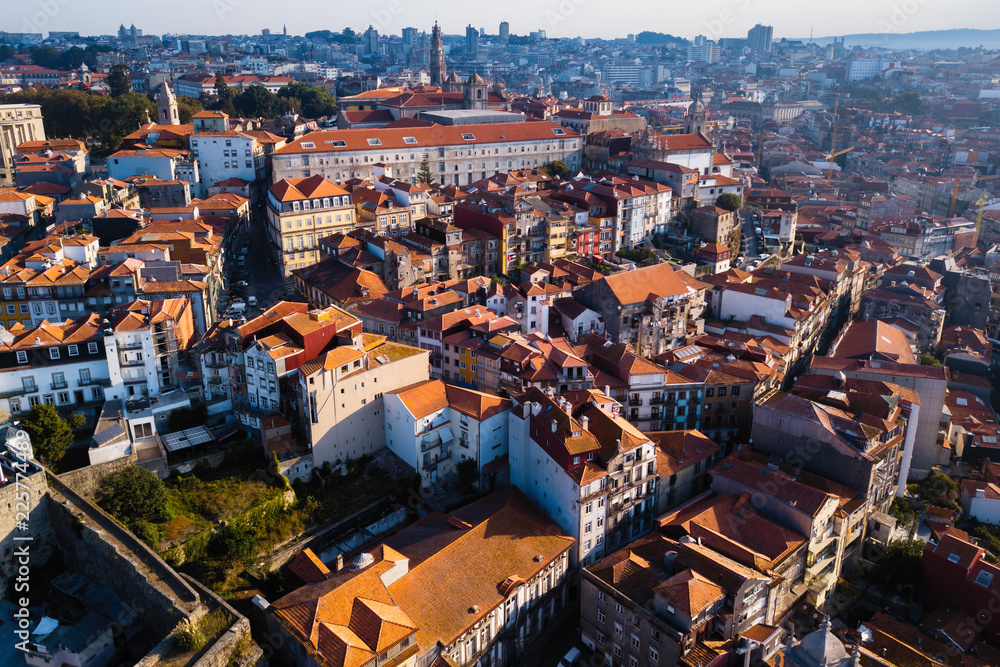 Aerial view of the houses Porto old city center, Portugal.