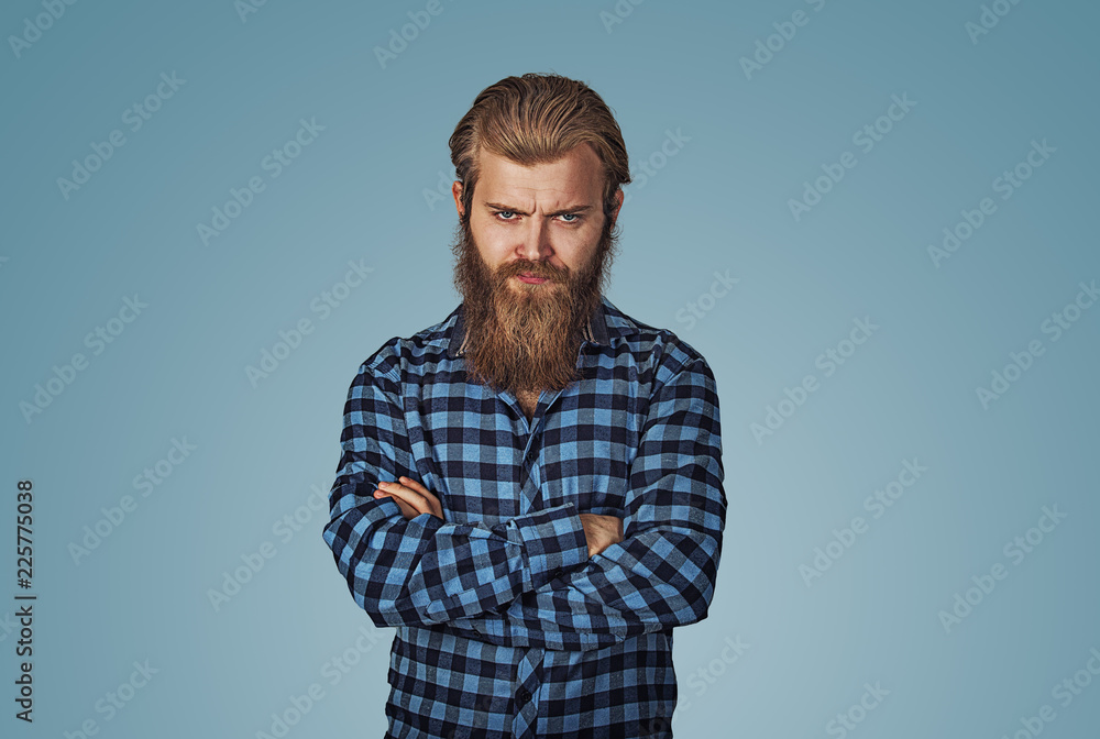 pissed off handsome man with arms crossed folded - obrazy, fototapety, plakaty 