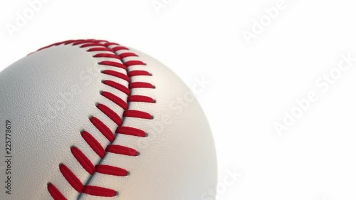 Animation of slow rotation ball for baseball game. View of close-up with realistic texture and light. Animation of seamless loop.
