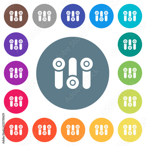 Control panel flat white icons on round color backgrounds
