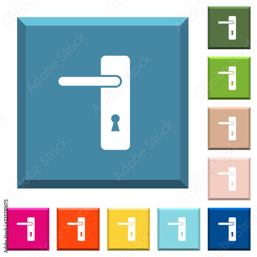 Left handed simple door handle white icons on edged square buttons