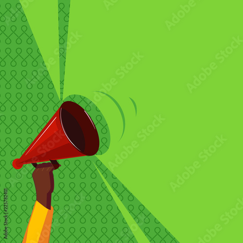 Flat design business Vector Illustration Empty template esp isolated Minimalist graphic layout template for advertising. Human Hand Holding Upward Megaphone with Volume Sound Range Pitch Power
