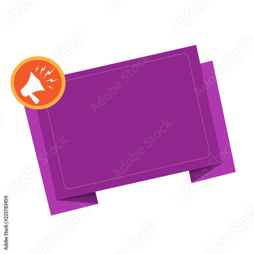 Flat design business Vector Illustration Empty template esp isolated Minimalist graphic layout template for advertising. Megaphone Shouting Broadcasting in a circle and Tilting Blank Folded Strip