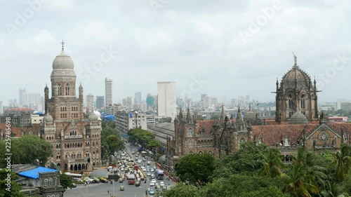 Time lapse footage of Municipal headquarter BMC and Chhatrapati Shivaji Terminus (CSMT) formerly Victoria Terminus in Mumbai, India is a UNESCO World Heritage Site and historic railway station.