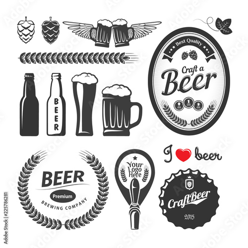 Good craft beer brewery labels, emblems and design elements. Vintage vector set
