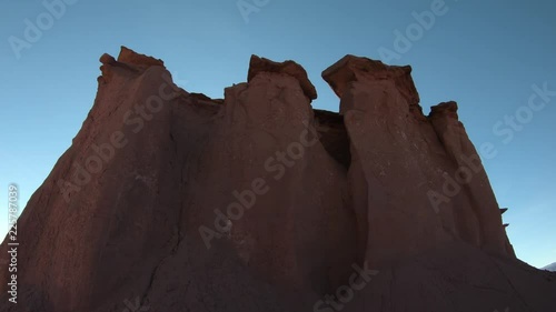 Detail of wind erosion rocky structures in Talampaya National Park. Panning showing detail of geological formation. Worlds Natural Heritage. Rioja Provice, Argentina photo