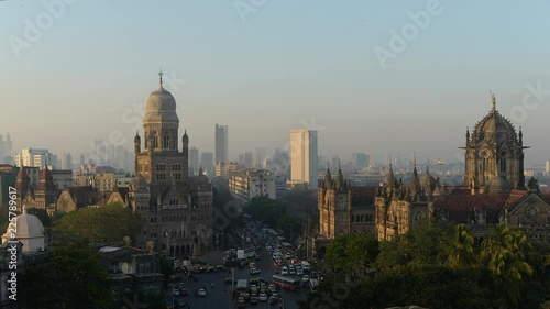 Time lapse footage of Municipal headquarter BMC and Chhatrapati Shivaji Terminus (CSMT) formerly Victoria Terminus in Mumbai, India is a UNESCO World Heritage Site and historic railway station.	