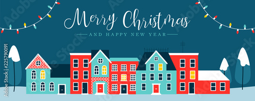 Christmas holiday night city winter greeting card