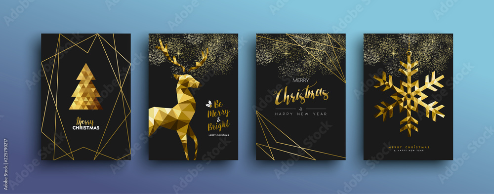 Christmas luxury gold greeting card collection - obrazy, fototapety, plakaty 