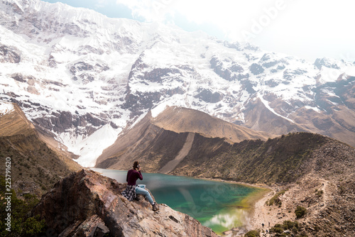 woman watching Humantay Lake  photo