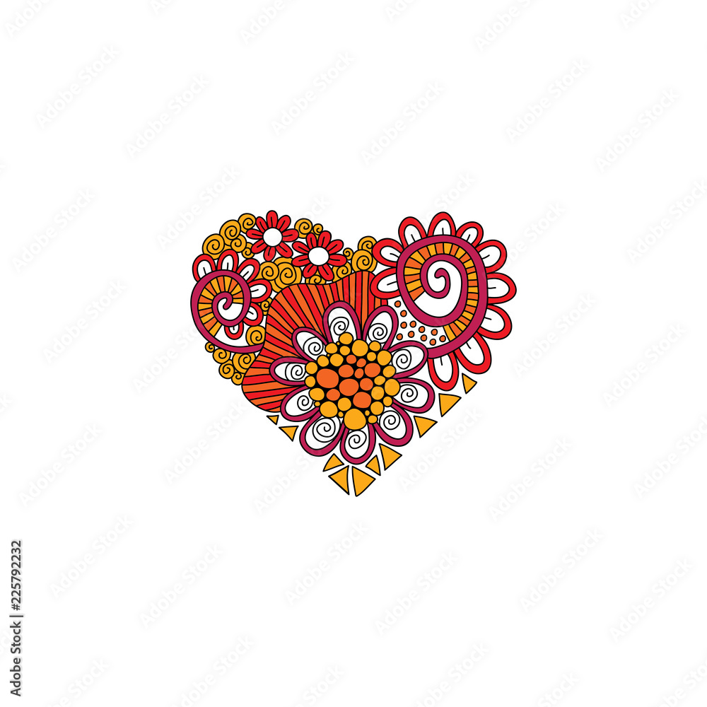 Bright heart doodle illustration with flowers, swirls and abstract shapes. Bright heart doodle illustration with flowers, swirls and abstract shapes.
