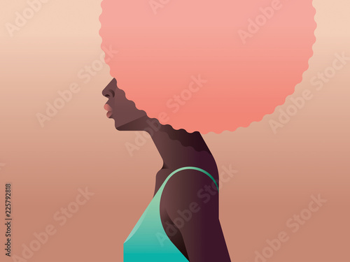 Illustration of woman with pink afro photo